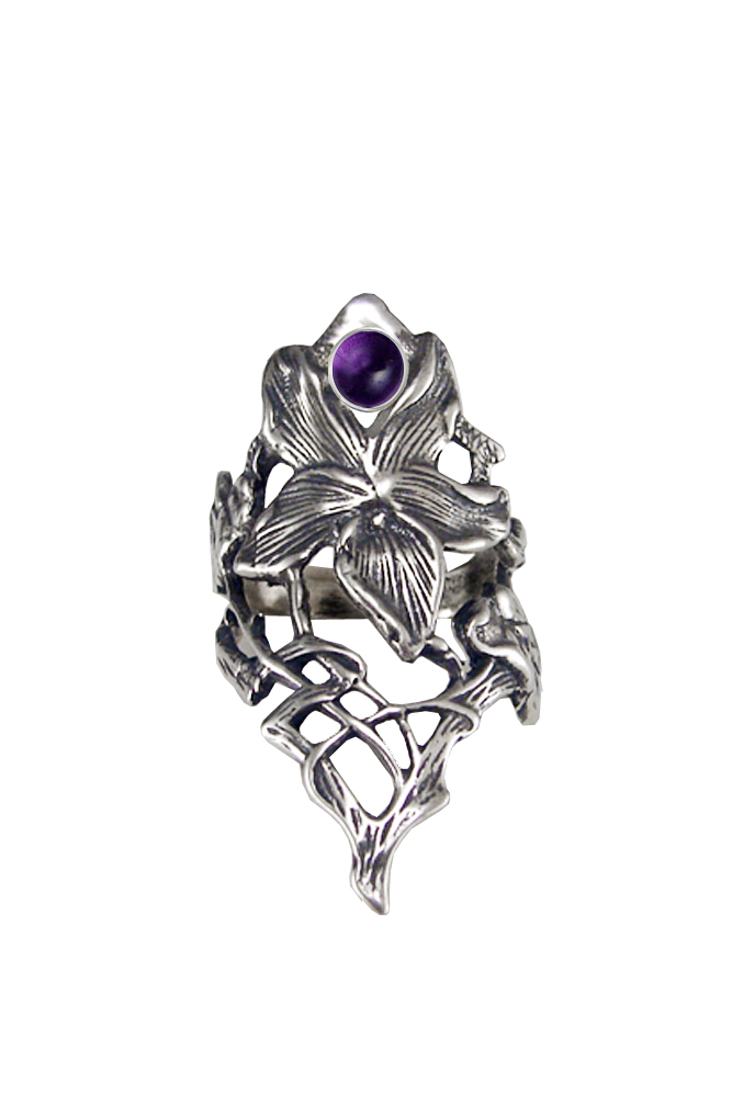 Sterling Silver Woman Maiden's Flower Ring With Amethyst Size 10